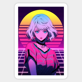 Retro Wave 80s Anime Girl - Anime Wallpaper Sticker